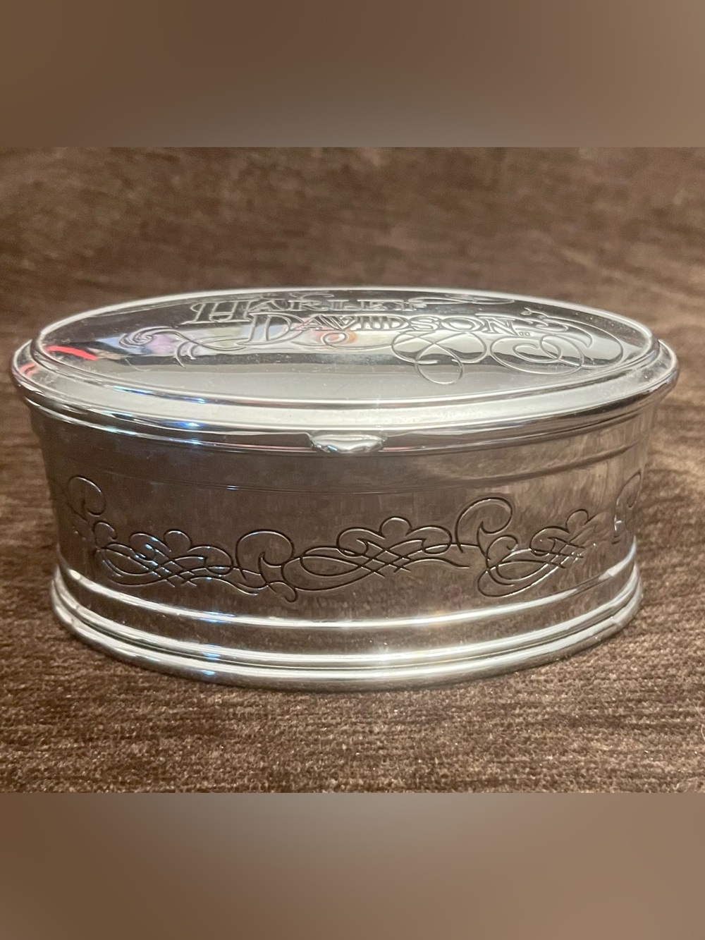 Harley-Davidson Silver Decorative Oval Trinket Box - Picture 2 of 5
